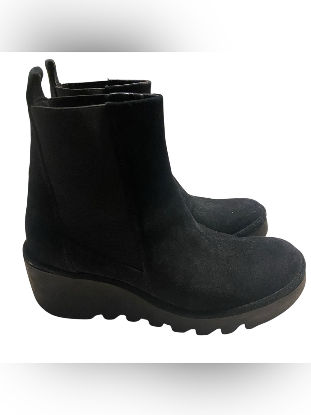 Fly London Boots Womens Size 40 (US 9.5) Bagu Chelsea Black Suede Platform Wedge